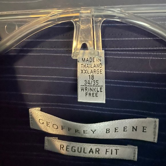 Geoffrey Beene - Men's Long Sleeve Navy/Gray Stripped Button Down - Size 18 x 34 - Picture 2 of 3